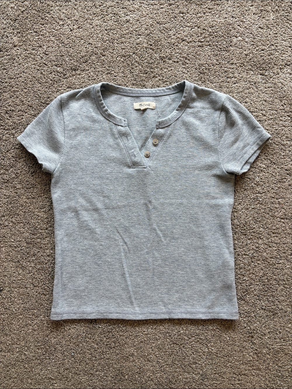 Madewell Light Gray Ribbed Short Sleeve Henley
